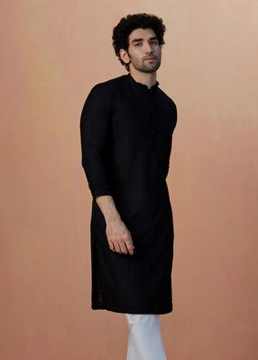 Black Self Embroidered Kurta Pajama image number 0
